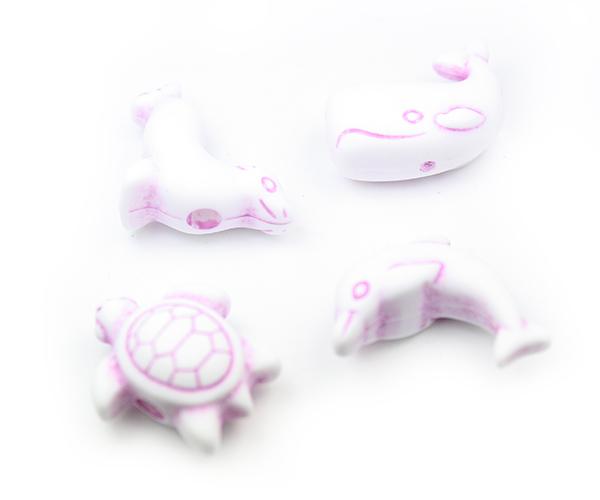 57359 ホワイト/パープル 不透明(Opaque) 25mm 海の生き物 ポニービーズ (10個) | 1枚目